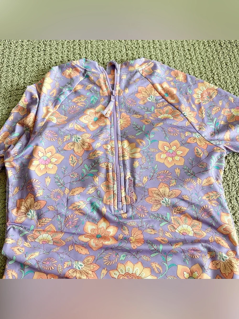 Billabong Floral Purple 2 pieceLong-Sleeve Rash Guard Swimsuit Set -kids size L